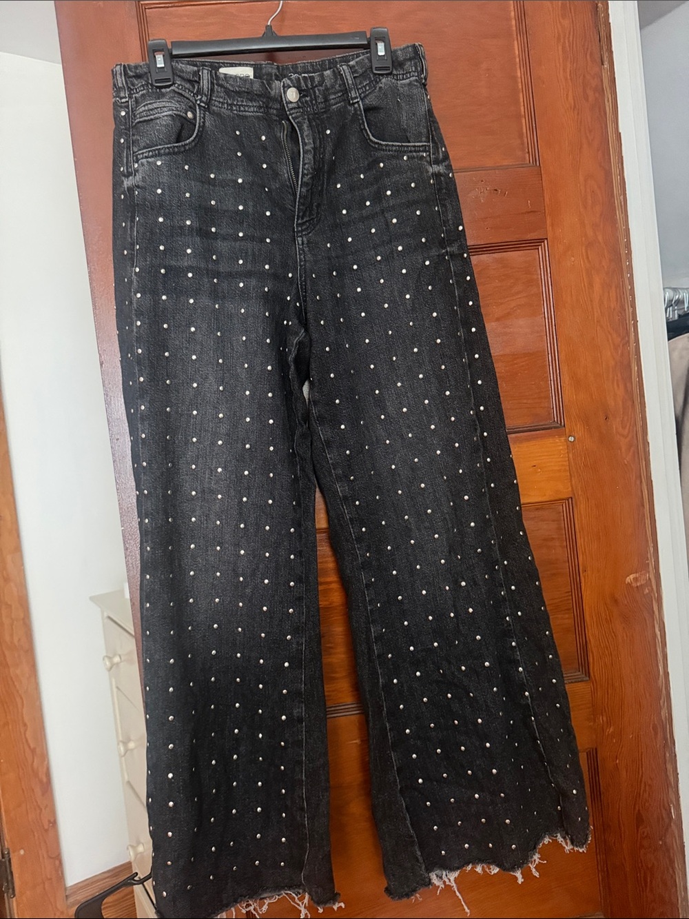 Anthropologie Black Studded Wide-Leg Jeans